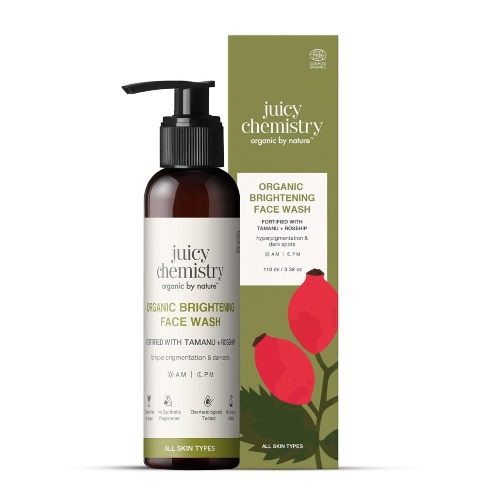 Juicy Chemistry Tamanu & Kakadu Plum Face Wash, 110 ml | Antioxidant-rich Face Wash for Pigmented and Dull Skin - Certified Organic & Clinically Tested - For Normal, Oily & Combination Skin Type