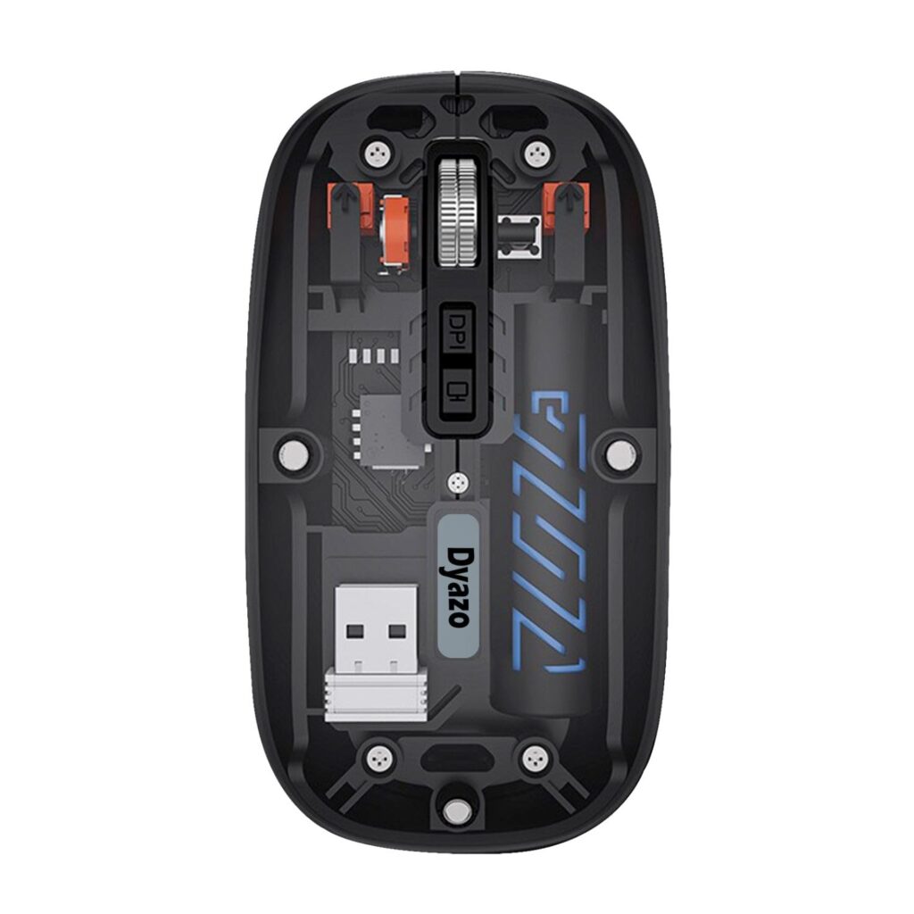 Dyazo Transparent Wireless Rechargeable Mouse with Dual Mode (2.4GHz + BT) | Noise Free Clicking | Multi Device Pairing | Adjustable DPI Sensitivity | Compatible with MacBook, Laptop & PC (Black)