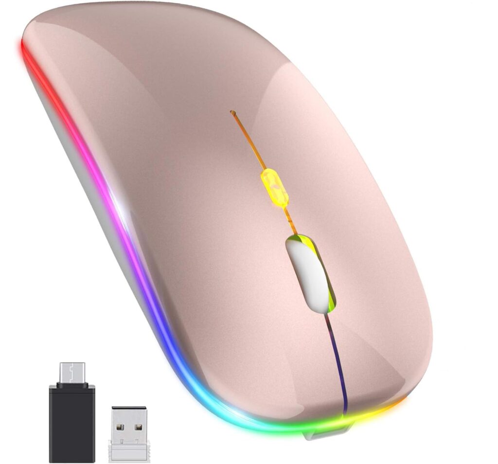 ELECTRO WOLF LED Wireless Mouse, Slim Silent Mouse 2.4G Portable Mobile Optical Office Mouse with USB & Type-c Receiver, 3 Adjustable DPI Levels for Notebook, PC, Laptop, Computer (Rose Gold)