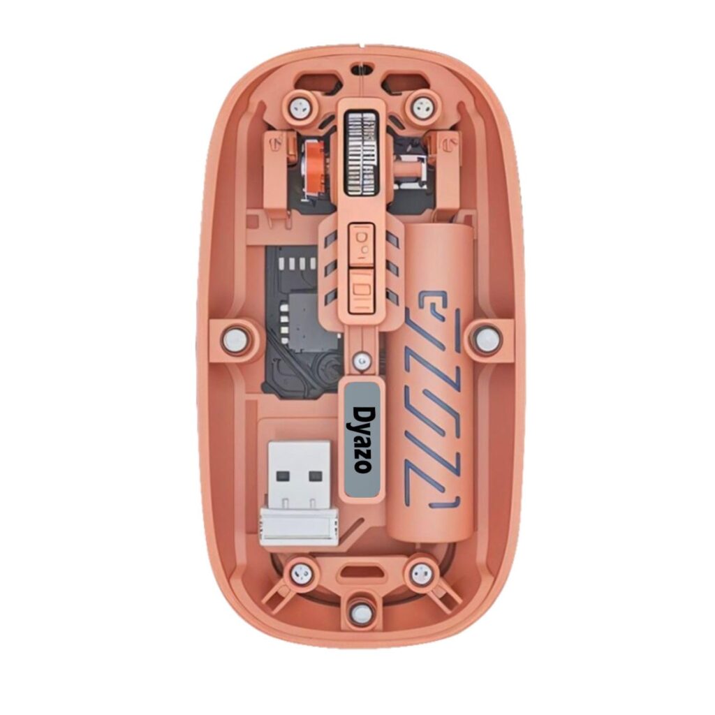 Dyazo Transparent Wireless Mouse | Dual Mode (2.4GHz & BT5.2) | Rechargeable Battery | Noise Free Clicking | Multi Device Support | Adjustable DPI | Compatible with MacBook, Laptop and PC (Orange)