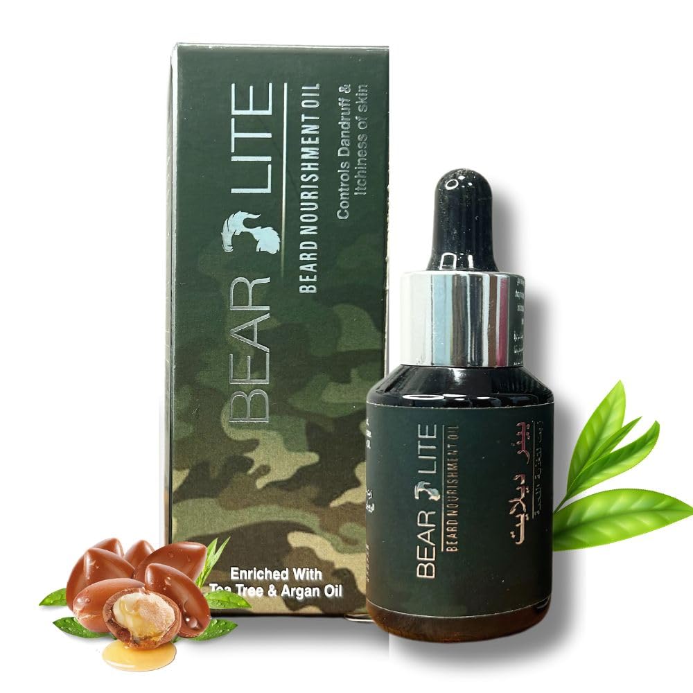 BeardLite Beard Nourishment Oil for Men | 30ml with Tea Tree & Argan Oil | Beard Softener & Moisturizer | Non-Sticky, Cooling Formula | Promotes Beard Growth & Strength | Daily Use Beard Care Oil