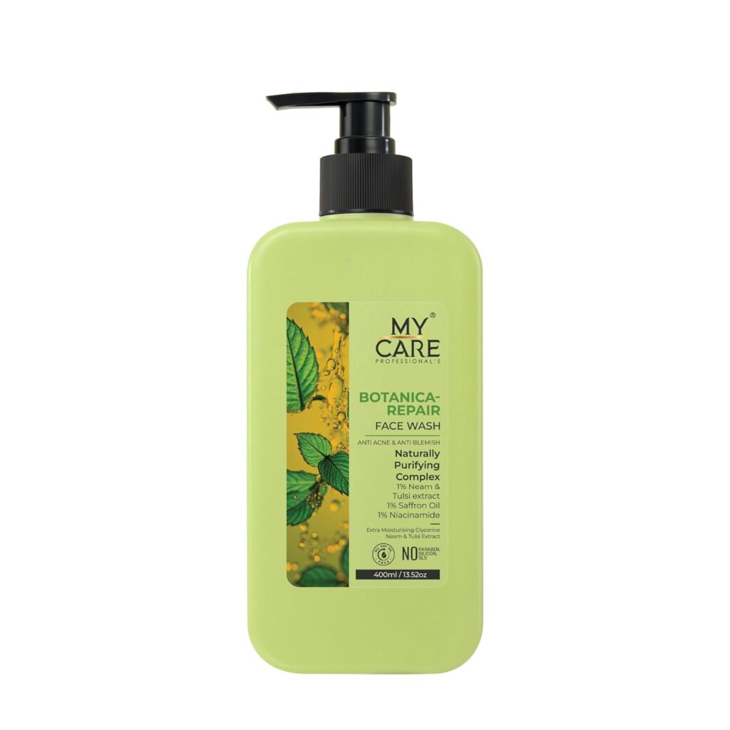 MY CARE PROFESSIONALS Botanica Repair Face Wash | Neem & Tulsi Extract 1% | Saffron Oil 1% | Niacinamide 1% | pH balanced | Gentle and Exfoliating | Sensitive, Acne-Prone Skin | Zero SLS, SLES & Silicons | 400ml (Botanica)