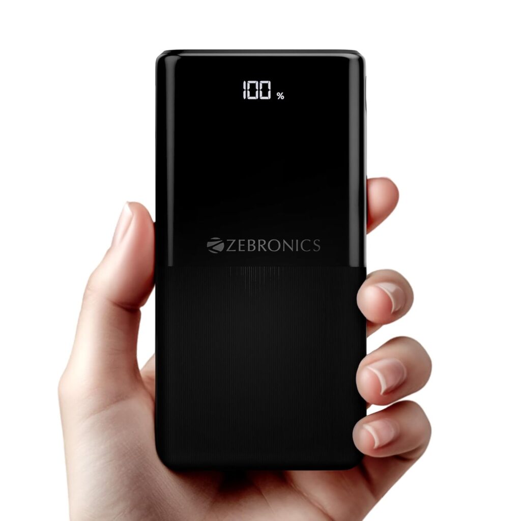 ZEBRONICS 10000 mAh Power Bank | 22.5W Super Fast Charging | PD3.0 (PPS) | Dual Type-C & USB-A | LED Percentage Display | Sleek/Texured Body | for All Mobiles, Tablet, Earbuds, EnergiPod 10R1 (Black)