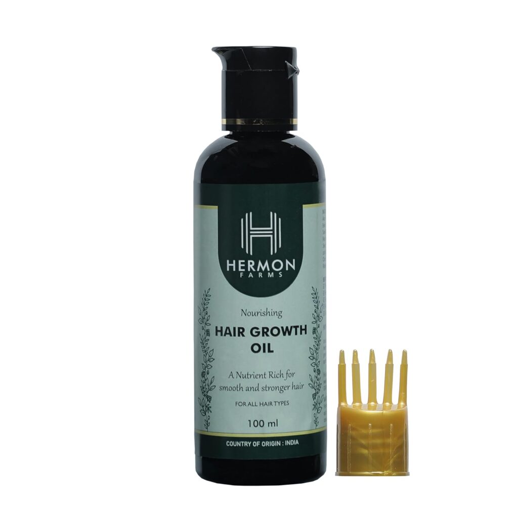 Hermon Farms - Nourishing Hair Growth Oil with Comb Applicator | Promotes Hair Growth and Reduces Hair Fall | With Aloe Vera, Amla, Hibiscus and Bhringraj | Natural Ingredients | 100 ml