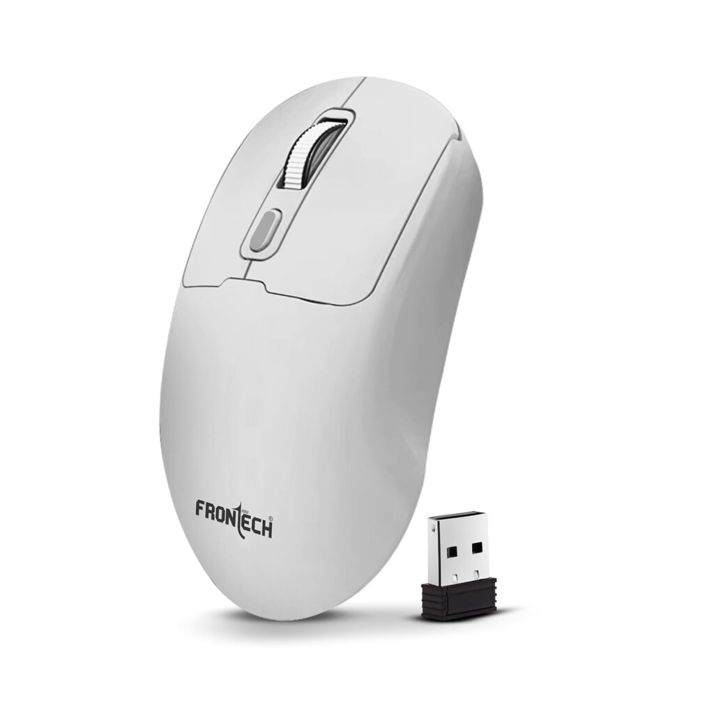 FRONTECH MS-0058W Wireless Mouse | Dual Mode (2.4G & Bluetooth 5.0) | 1600 DPI | 4-Button | Lightweight & Compact | Compatible with Windows, Mac, Android | USB Receiver Included