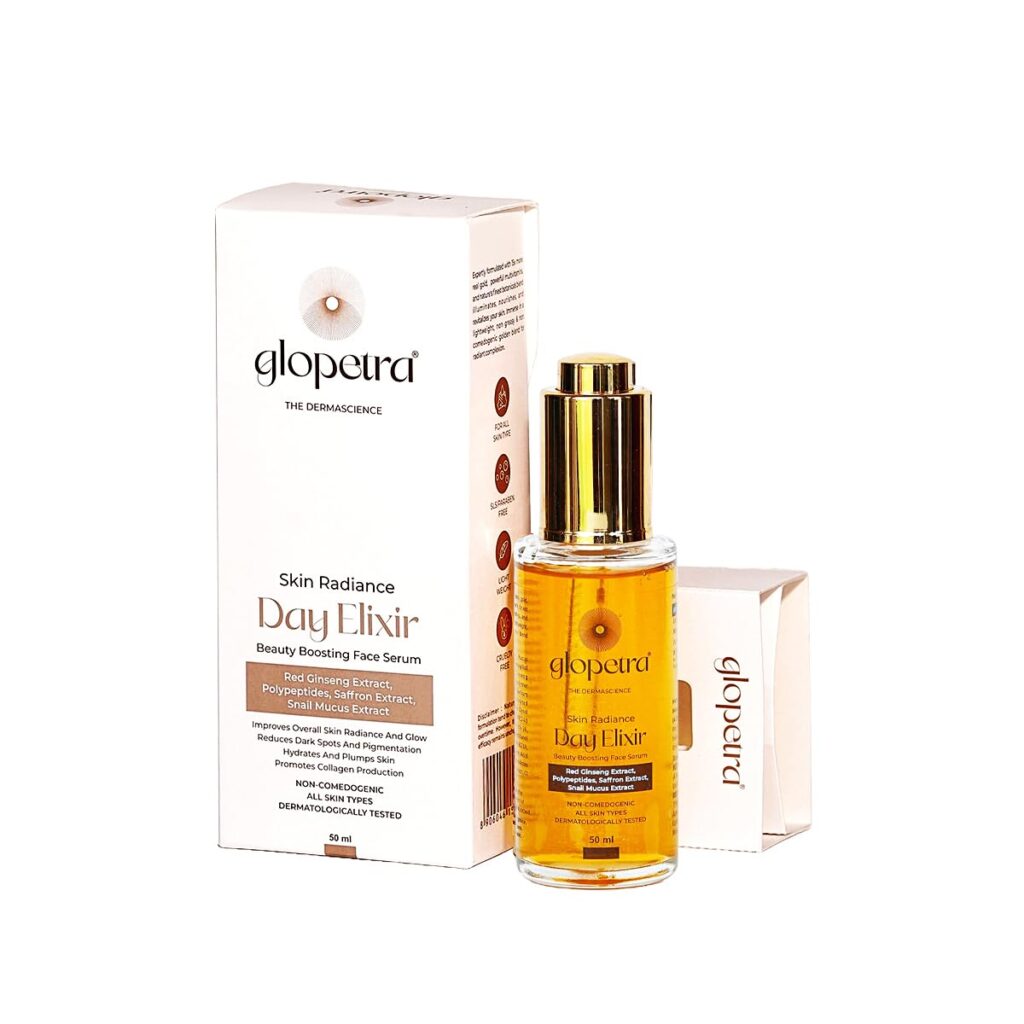 Glopetra Day Elixir Face Serum, Beauty Boosting with Red Ginseng and Saffron Extract, 50 ml