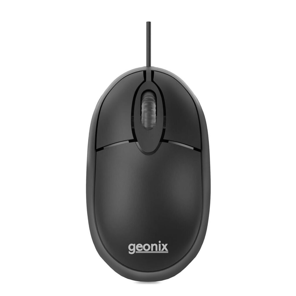 GEONIX Essential Wired Optical Mouse with 1.2 Meter Cable, Faster Navigation, Accurate Optical Sensor, High Strength (Black)