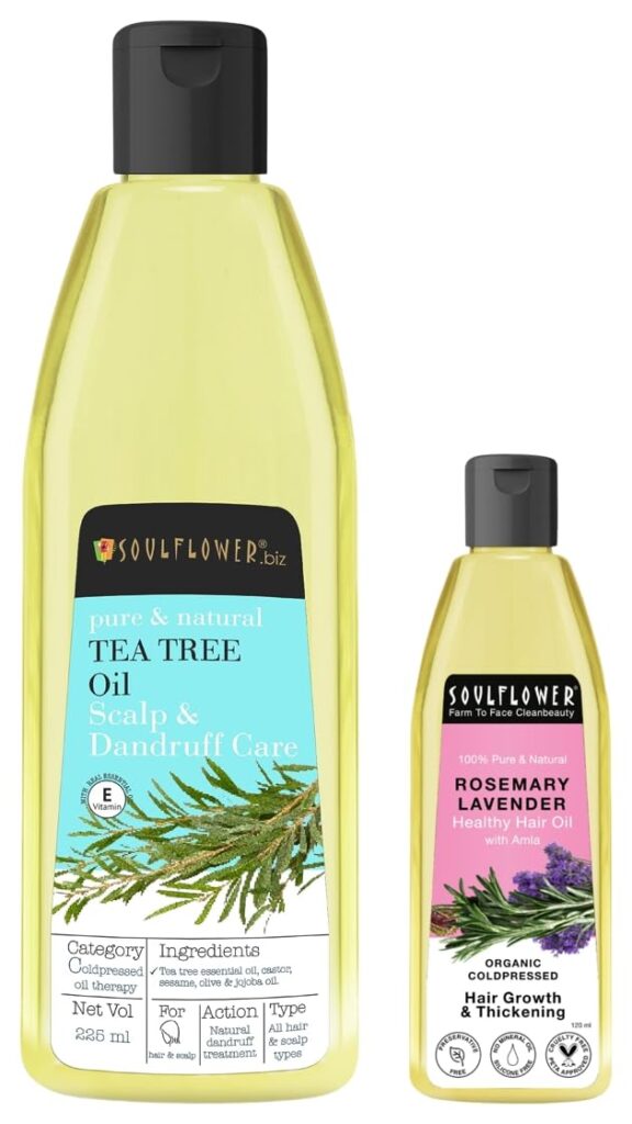 Soulflower Tea Tree Hair Oil Rosemary Lavender Hair Oil For Healthy Hair, Scalp Nourishment, Hair Growth - 100% Pure & Natural Undiluted Cold Pressed Oil, 120Ml