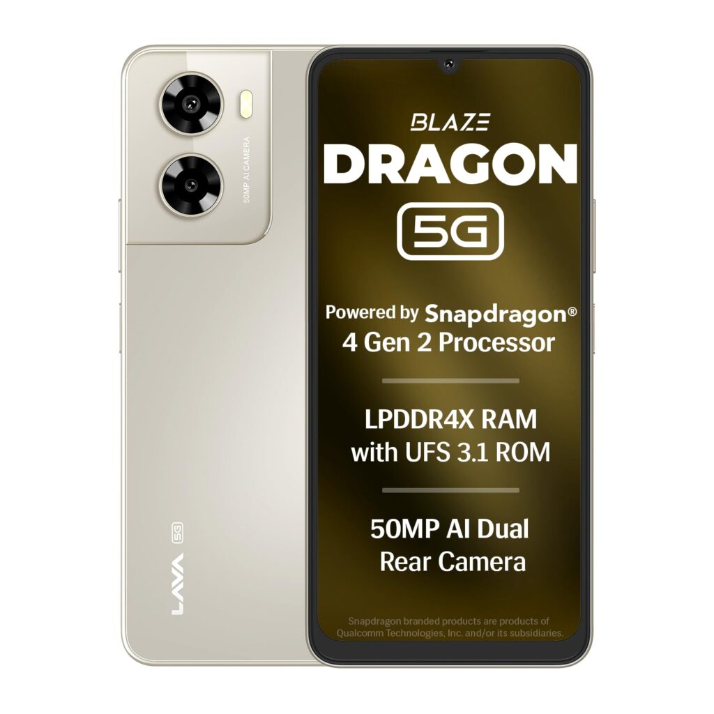 Lava Blaze Dragon (Golden Mist, 6GB RAM, 128GB)|Snapdragon 4Gen2 with 450K+ Antutu| Segment's First UFS 3.1 Storage | 50MP Camera| Premium Glossy Back | 5000mAh Battery| 18W Fast Charging