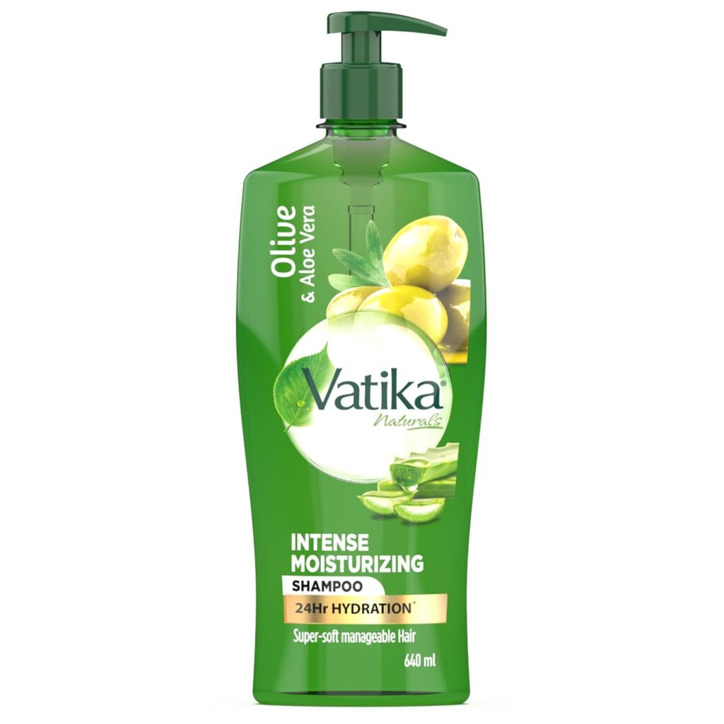 Dabur Vatika Aloe Vera & Olive Intense Moisturising Shampoo-640ml | Upto 24 hour Hydration | With Goodness of Vitamin E | Nourishes and Strengthens Damaged Hair | For Dry and Frizz-Free Hair