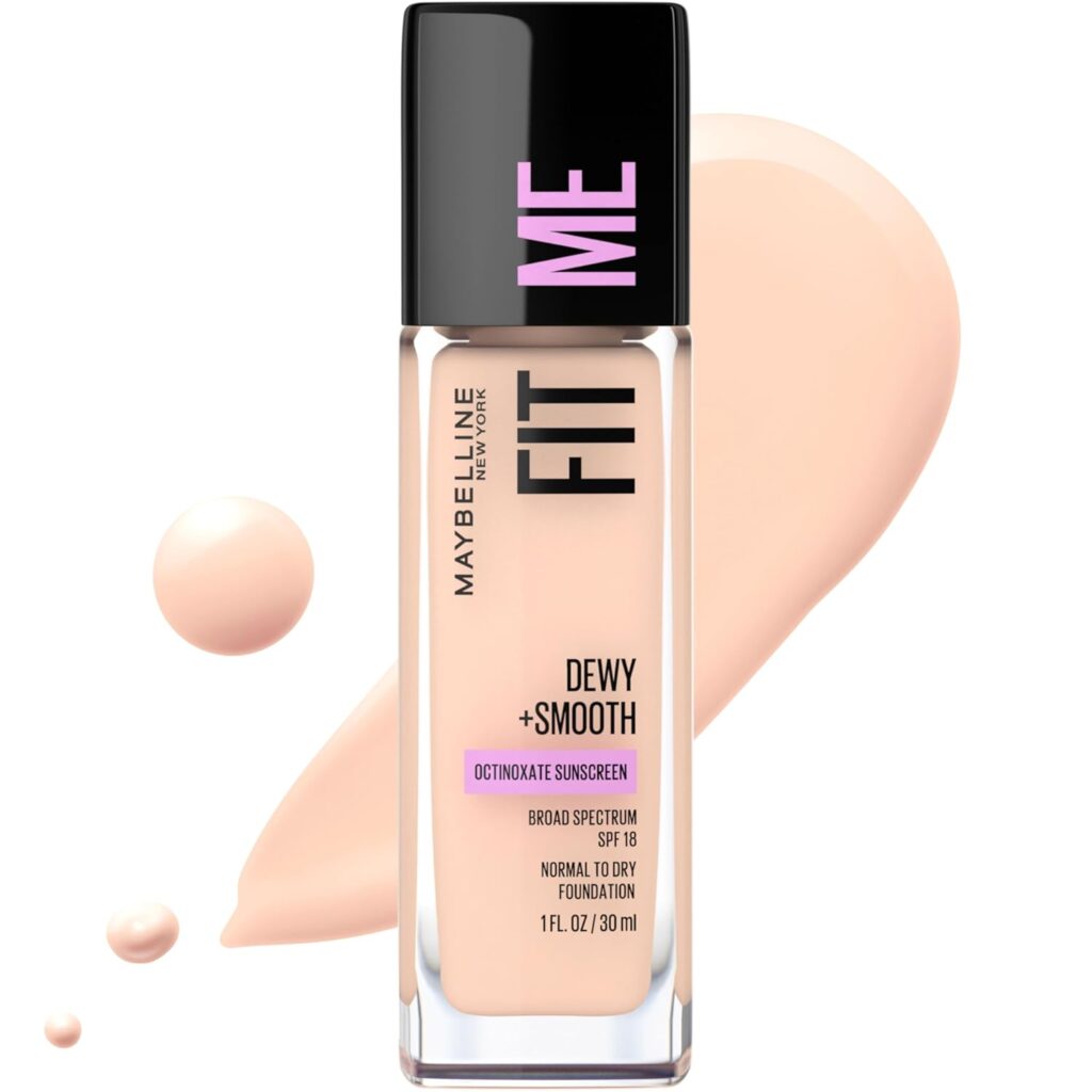 Maybelline New York Fit Me Dewy + Smooth Natural Liquid Full Coverage Foundation Makeup For Dry Skin, Fair Ivory, 1 Fl Oz., Pack Of 1