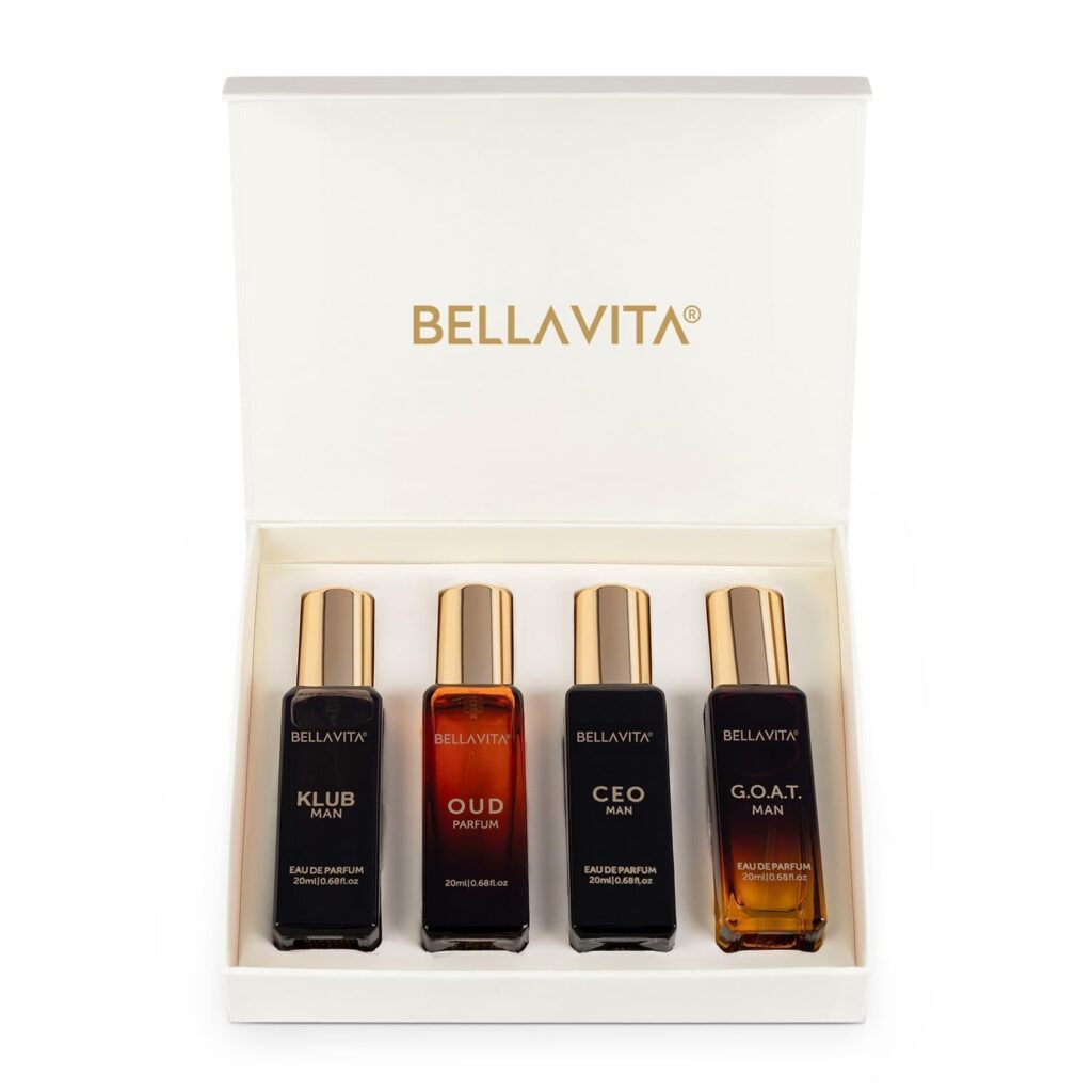 Bella Vita Luxury Long Lasting Men Gift Set | Perfume for Man | 4x20ml | Gifts for Men | Woody, Citrusy, Oud, Premium Fragrance Scent | KLUB, OUD, CEO, G.O.A.T