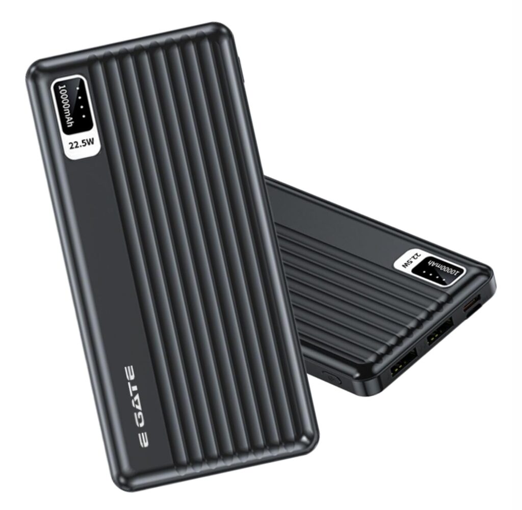 E Gate 102B Powerbank | 10000mAh | 22.5W Fast Charging | QC + PD | Dual Input Port : Type C & Micro USB | Triple Output Port : 2X USB & Type C | LED Indicator| for All iPhone & Android (Black)