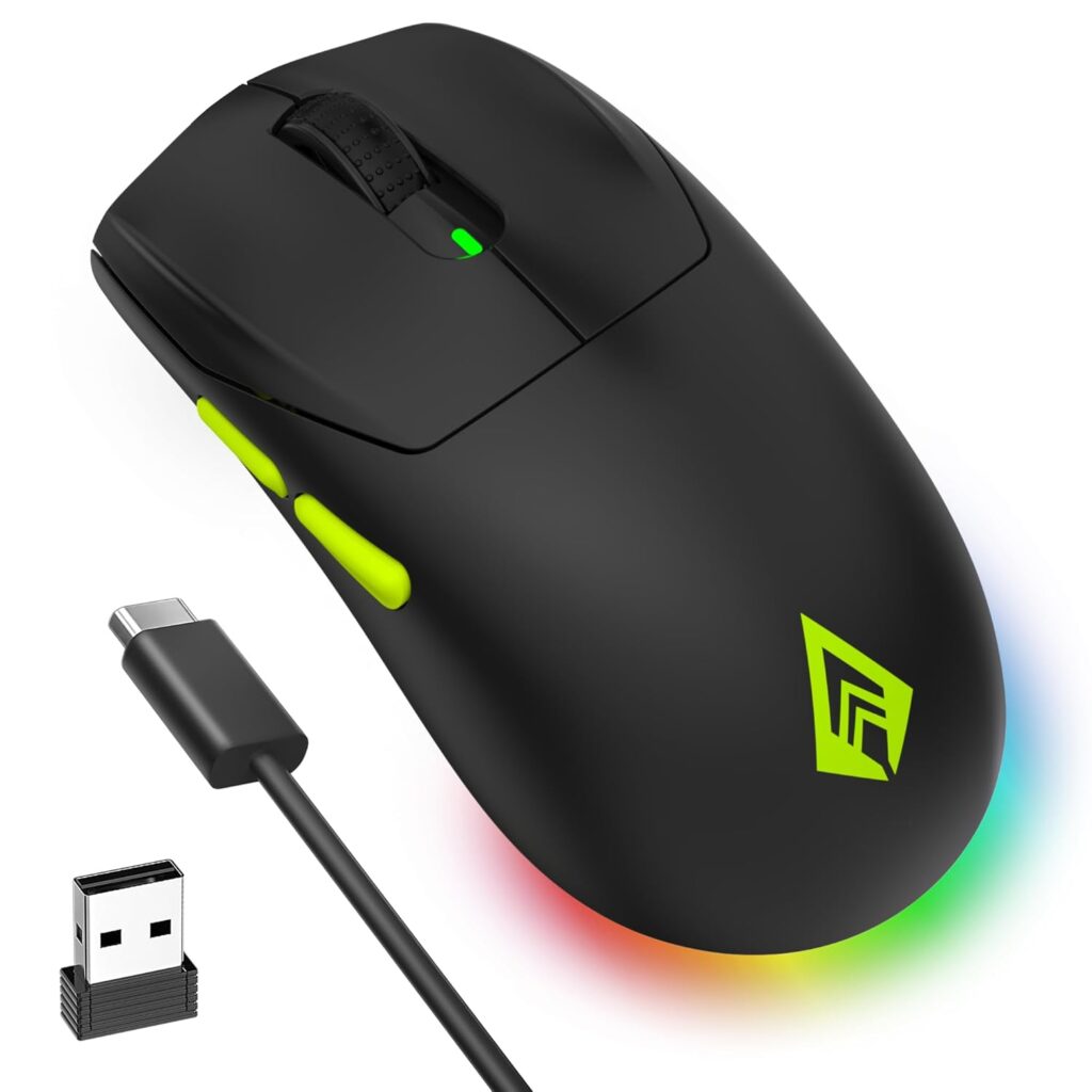 Archer Tech Lab Wireless Gaming Mouse, 3 Connectivity (2.4G/ Bluetooth/Wired) Precise & Rapid Response, Pixart 3325 Sensor 10000 DPI, 7 Programable Buttons, 8 RGB Modes, Ergonomic Design(Recurve 600)