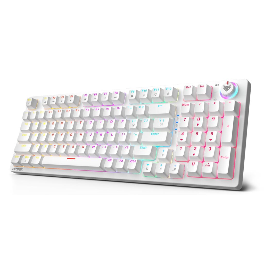EvoFox Katana X2 FS Mechanical Gaming Keyboard | 3‑Pin Replaceable Silent Red Switches, Dynamic Backlighting, All Keys Anti‑Ghosting, Volume Knob, Copilot, Xbox Gamebar, Screenshot & More (White)