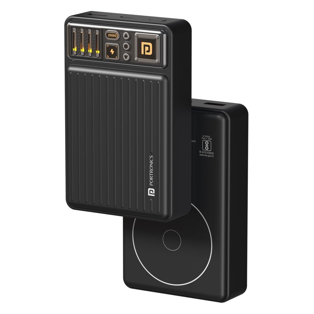 Portronics Luxcell Wireless Mini 20k 20000mAh 15W Magnetic Wireless Fast Charging Power Bank with 22.5 Wired Output with USB-A & Type C Port,Compatible with iPhone 12 & Above,Other QI Enabled Devices