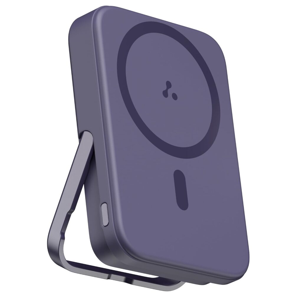 Ambrane MagSafe Wireless 10000mAh Fast Charging Power Bank with Mobile Stand, Strong Magnet, 22.5W Output for iPhone 12 & Above, Android & Other Qi Enabled Device + Magnetic Ring (Maglite, Purple)