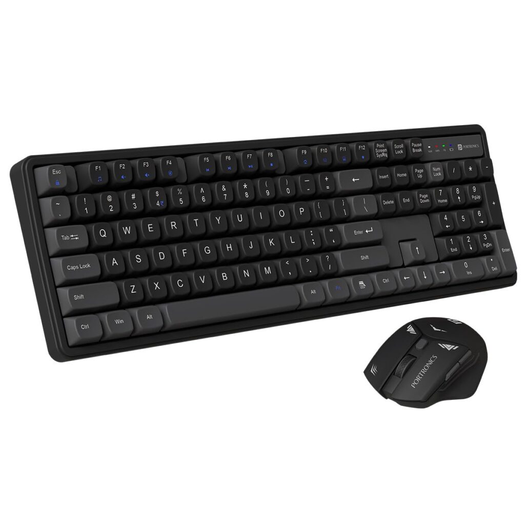 Portronics Key9 Combo Wireless Keyboard and Mouse Set with Ergonomic Mouse, Multimedia Function Hotkeys, USB Receiver, Adjustable DPI, Long Key Life & Click Life for PC & Laptop(Black)