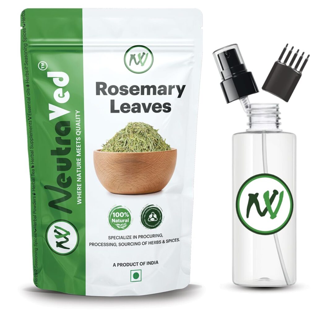 NeutraVed Rosemary Leaves with Spray Bottle, 50g | Rosemary for Hair Growth | Make Rosemery Water and Rose mary Oil (Leaves 50g + Mist Spray + Comb Aplicator)