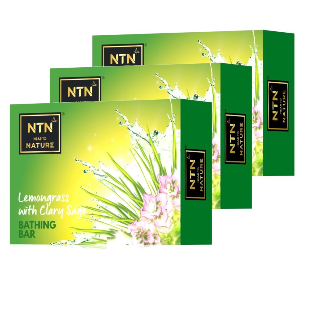 NEAR TO NATURE Lemongrass With Clary Sage Bathing Soap for Body (Pack of 3) Refreshing Bath Soap Bar for Men & Women | Paraben Free