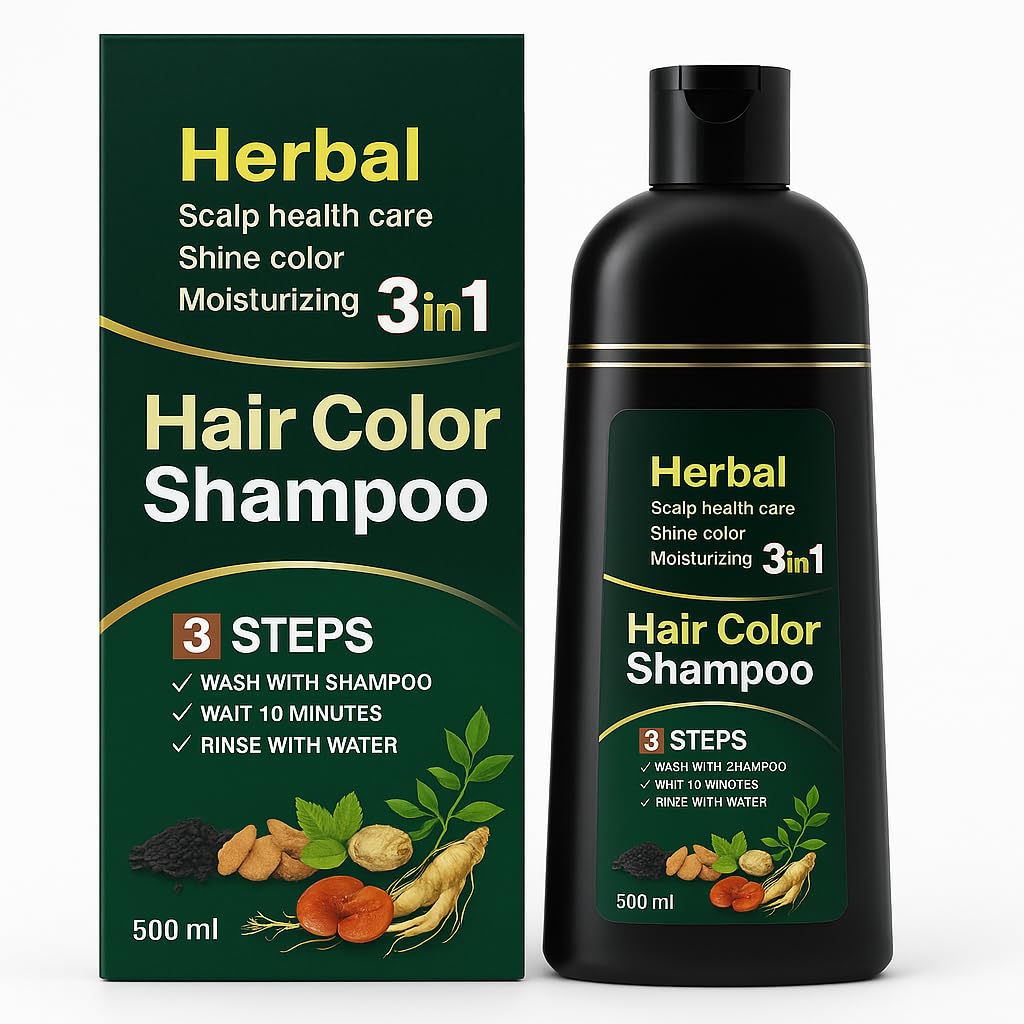 Lobe Miracle Hair Color Shampoo Pump Pack with 5 Herbal Extracts and 100% Ammonia Free, Long Lasting Formula, 500 ML - Natural Black Colour
