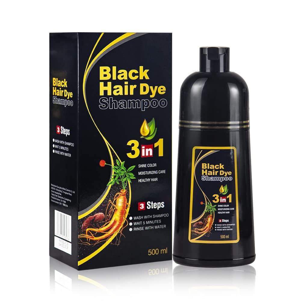 Instant Black Hair Dye Shampoo for Women MEIDU Hair Color Shampoo Gray Hair For Men- 100% Gray Coverage - Herbal Ingredients 3 in 1 Black Hair Dye 500ml