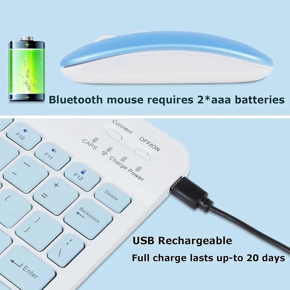 KNB SELLING 1Pack, Wireless Bluetooth Keyboard and Mouse Combo, Multicolor Portable Small Slim Typewriter Compact Ergonomic Travel Wireless Keyboard Mouse for iPhone iPad Laptop Android etc.