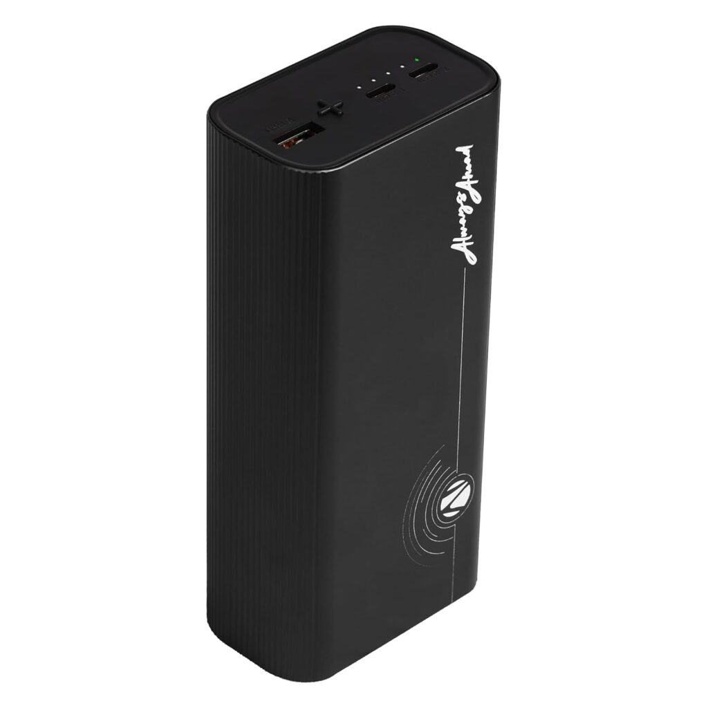 ZEBRONICS 27000 mAh Power Bank | 65W PD3.0 | Fast Charging | Dual Type C & USB A | For iPhone, Android, Laptop,Tab, Earbuds | Flight Friendly | Metal Body | Circuit Protection | EnergiPOD 27R2 (Black)