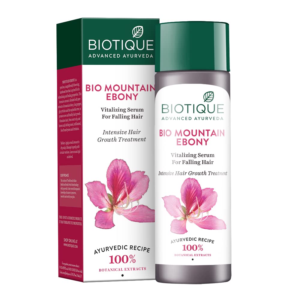 Biotique Bio Mountain Ebony Vitalizing Serum | Prevents Hair Fall & Soothes Scalp| Promotes Hair Growth | 100% Botanical Extracts | Suitable for All Skin Types | 120ml