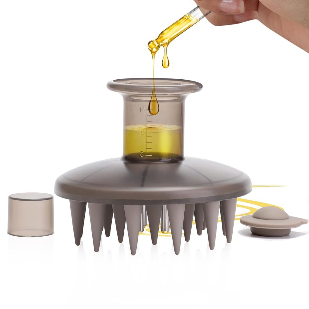 LOOKMINT Hair Oil Applicator, Scalp Oil Applicator, Scalp Massager Brush with Silicone Bristles for Massager Relaxing, Root Comb for Hair Care and Nourishment (Grey)