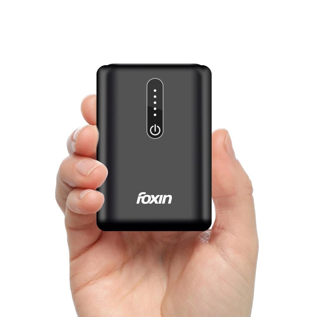 Foxin Fist 10000mAh Mini Power Bank | 22.5W Super Fast Charging | Built-in Type-C Cable & PD 18.5W Output | Pocket Size, 100g | for iPhones/Android Mobiles & Other Devices | Made in India – Black