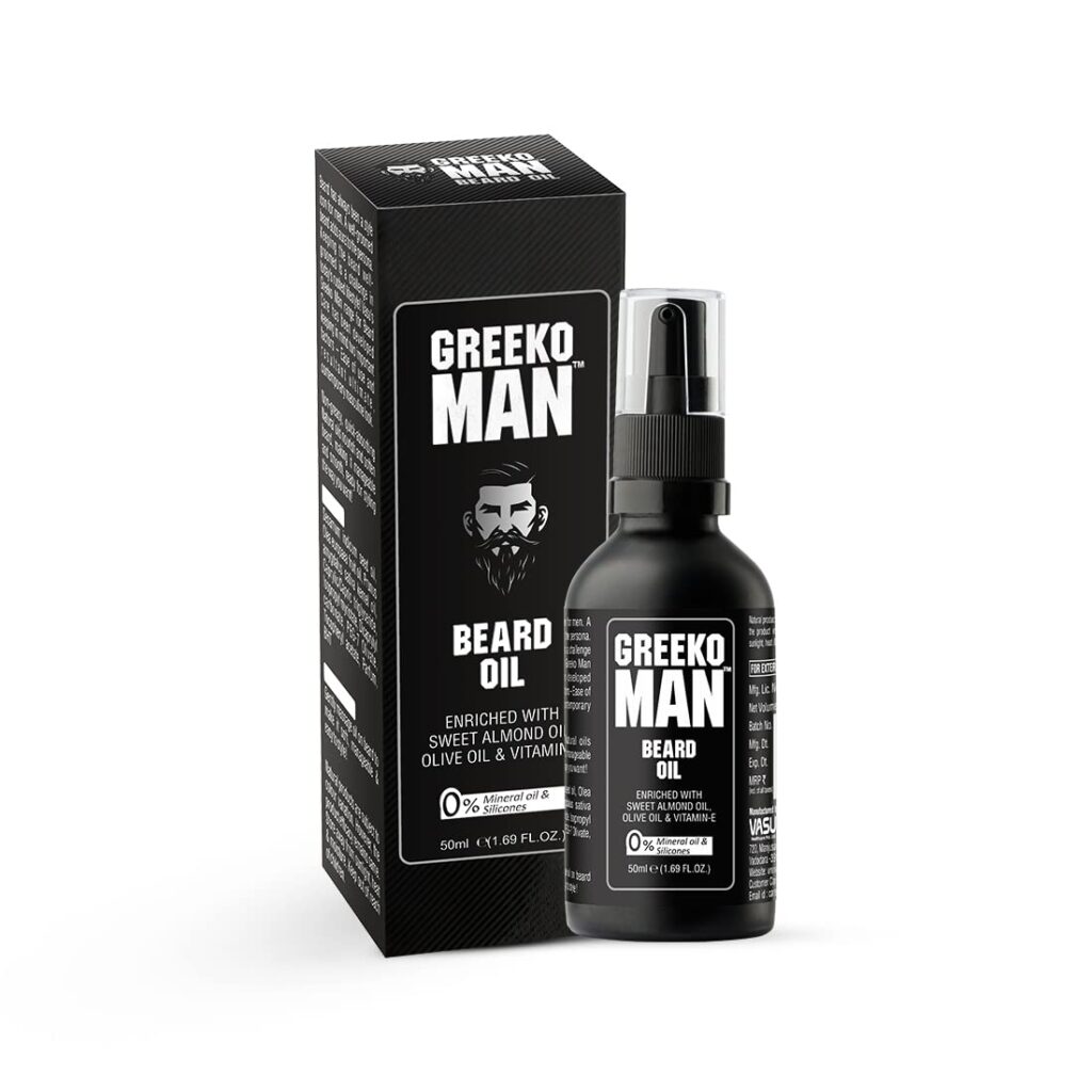 Vasu Greeko Man Beard Oil For Healthy Beard Growth - Nourishes & Softens beard - 50ML With Sweet Almond Oil, Olive Oil & Vitamin E
