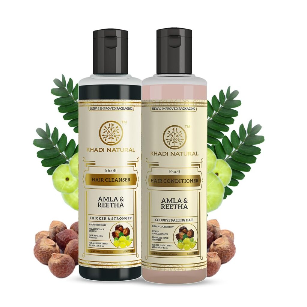 Khadi Natural Amla & Reetha Hair Cleanser and Conditioner Combo| Nourishing Shampoo and Conditioner Duo for Strong, Shiny Hair| Ayurvedic Formula for Healthy Hair| (210x2, 420ml)