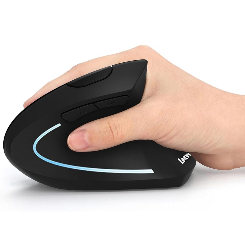 Ergonomic Mouse; Lekvey Vertical Wireless Mouse - Rechargeable 2.4GHz Optical Vertical Mice : 3 Adjustable DPI 800/1200/1600 Levels 6 Buttons; for Laptop; PC; Computer; Desktop; Black-(TD-599KM-05)