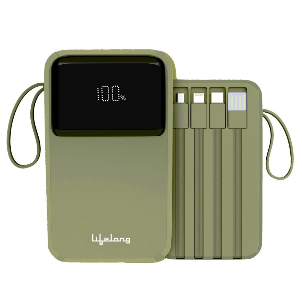 Lifelong Zencharge 20000 Mah 22.5 W Compact Pocket Size Power Bank with 6 Input/Output Ports (Olive, Lithium Polymer, Fast Charging USB Type C, Quick Charge 3.0 for Mobile, Earbuds,Speaker, Tablet)