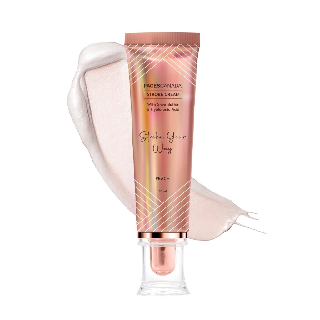 FACES CANADA Strobe Cream - Peach, 30ml | Primer + Highlighter + Moisturizer | Shea Butter & Hyaluronic Acid | Intense Hydration | Flawless Radiant Dewy Skin | Illuminating & Glowing Makeup Base