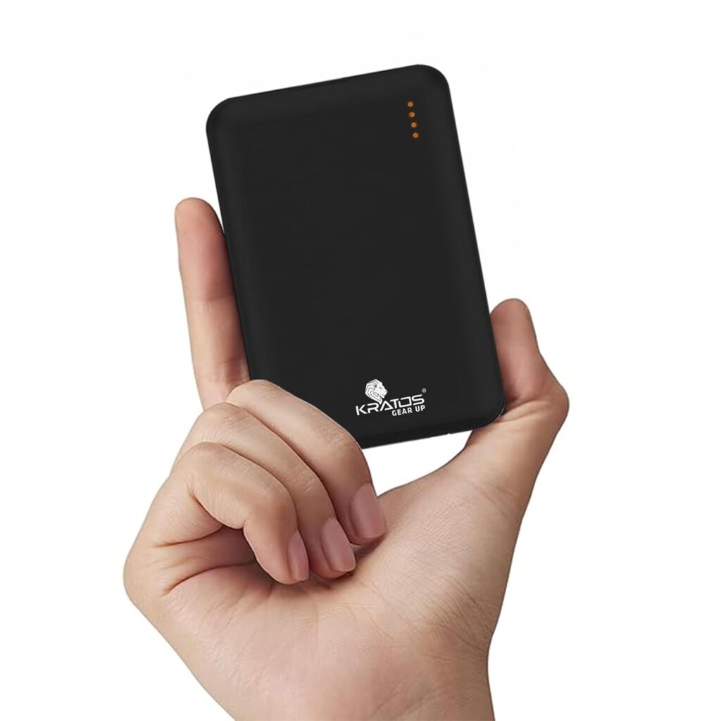 Kratos Ultra Slim & Compact PowerBank 10000 mAh, 22.5W Fast Charging with USB A & Type C Connector, Compatible with Smartphones, Headsets, Smartwatch and Other Gadgets, BIS Certified Power Bank, Black