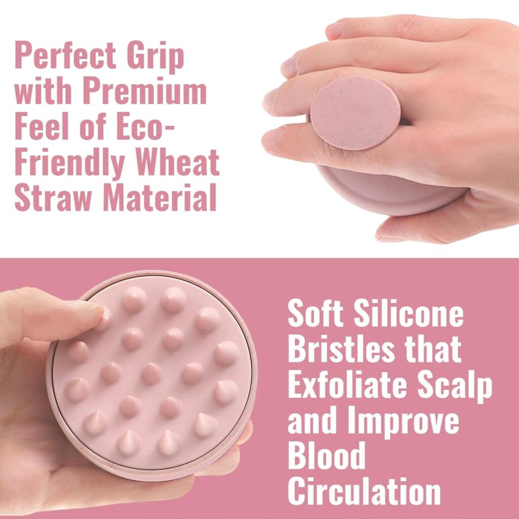 VALKYRIE Manual Scalp Massager Shampoo Brush,Eco-Friendly Wheat Straw Body With Soft Silicon Bristles, Exfoliator|Dandruff Removal,Prevents Hair Loss For unisex|Pink (Jp-35)