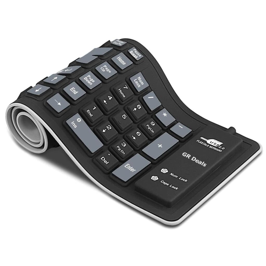 GR Deals Foldable Silicone Keyboard,103 Key Silent Portable Wired Keyboard,USB Interface Connection,Soft Rubber, Rollable, Lightweight, Waterproof, Dustproof for Desktops, Notebooks etc. (Black)