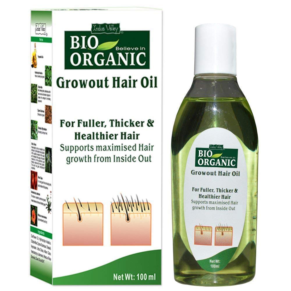 INDUS VALLEY Bio Organic Growout Hair Oil 100% Organic and Vegan Combats Dandruff, Flaky scalp, Frizz and Split Ends (100ml)