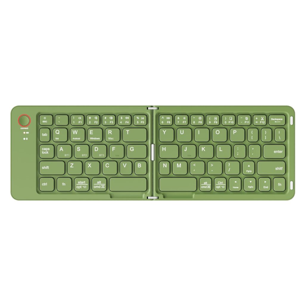 Qinda Wireless Foldable Bluetooth Keyboard, Portable Wireless Bluetooth Keyboard Pocket-Sized Travel Keyboard with Stand Holder for MacOS/iOS,Android,Windows sync up to 3 Devices, Green
