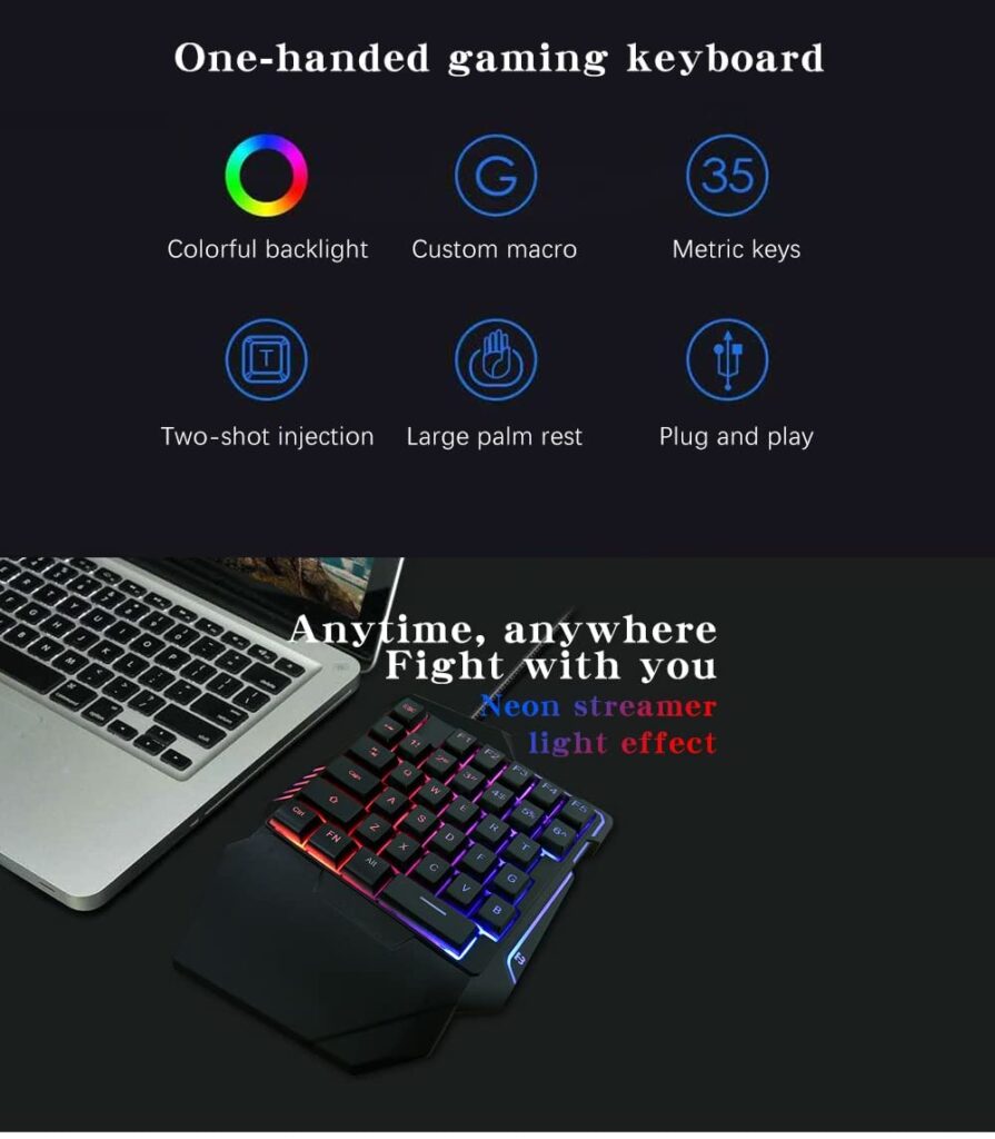 CLUSPEX USB Wired Gaming Keyboard with LED Backlight 35 Keys sades Wide Hand Rest One-Handed Membrane RGB Gaming Keypad for Gaming