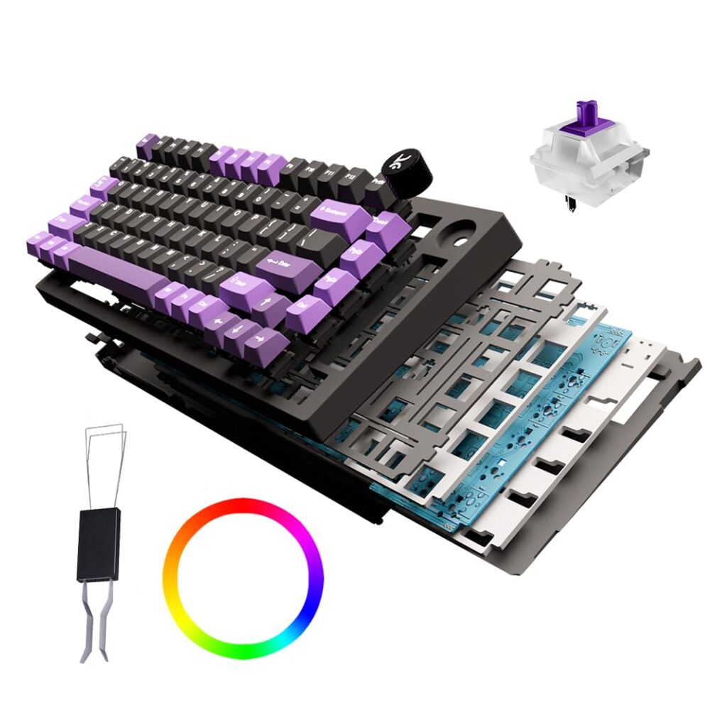 Kreo Swarm 75% Wireless Mechanical Keyboard with Pre-lubed Switches, 5-pin Hot Swap PCB and 5 Layers Sound Absorption (Black Purple, GTMX Sense Switches)