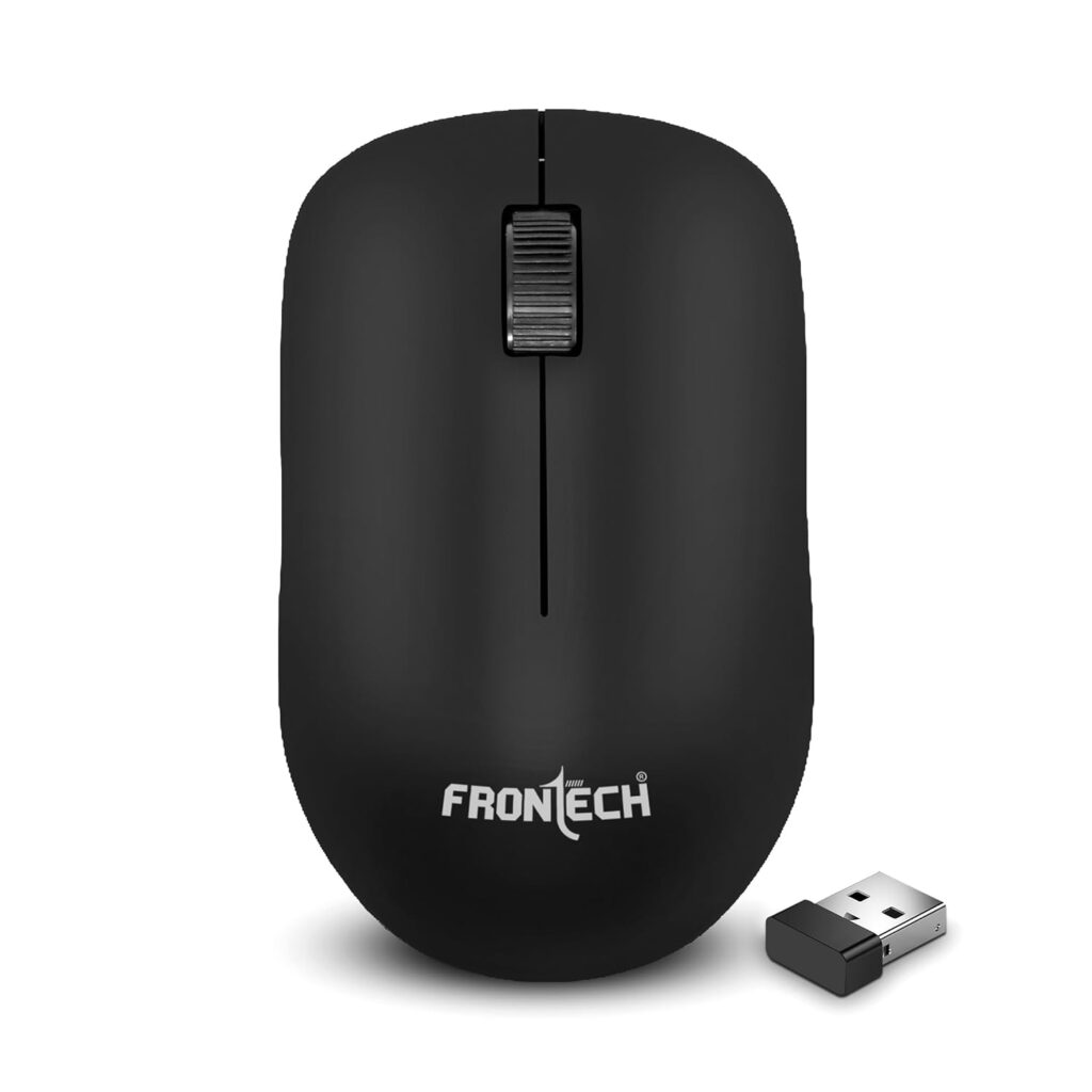 FRONTECH Wireless Mouse, 2.4 GHz with USB Nano Receiver, 1000 DPI, Optical Tracking, Auto On/Off, Power Saver, for PC/Desktop/Mac/Laptop, 1 Year Warranty (MS-0091, Black)