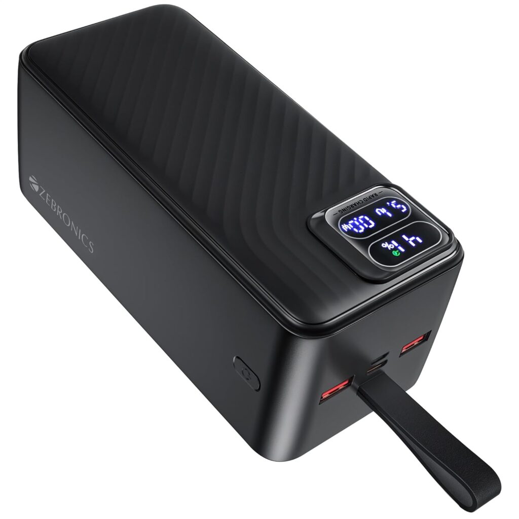 ZEBRONICS 50000 mAh Power Bank | 22.5W Super Fast Charging | PD 3.0 | Dual Type-C & USB-A | Output Indicator LED Display | Circuit Protection | Wave Texture Body | EnergiPOD 50R1 (Black)