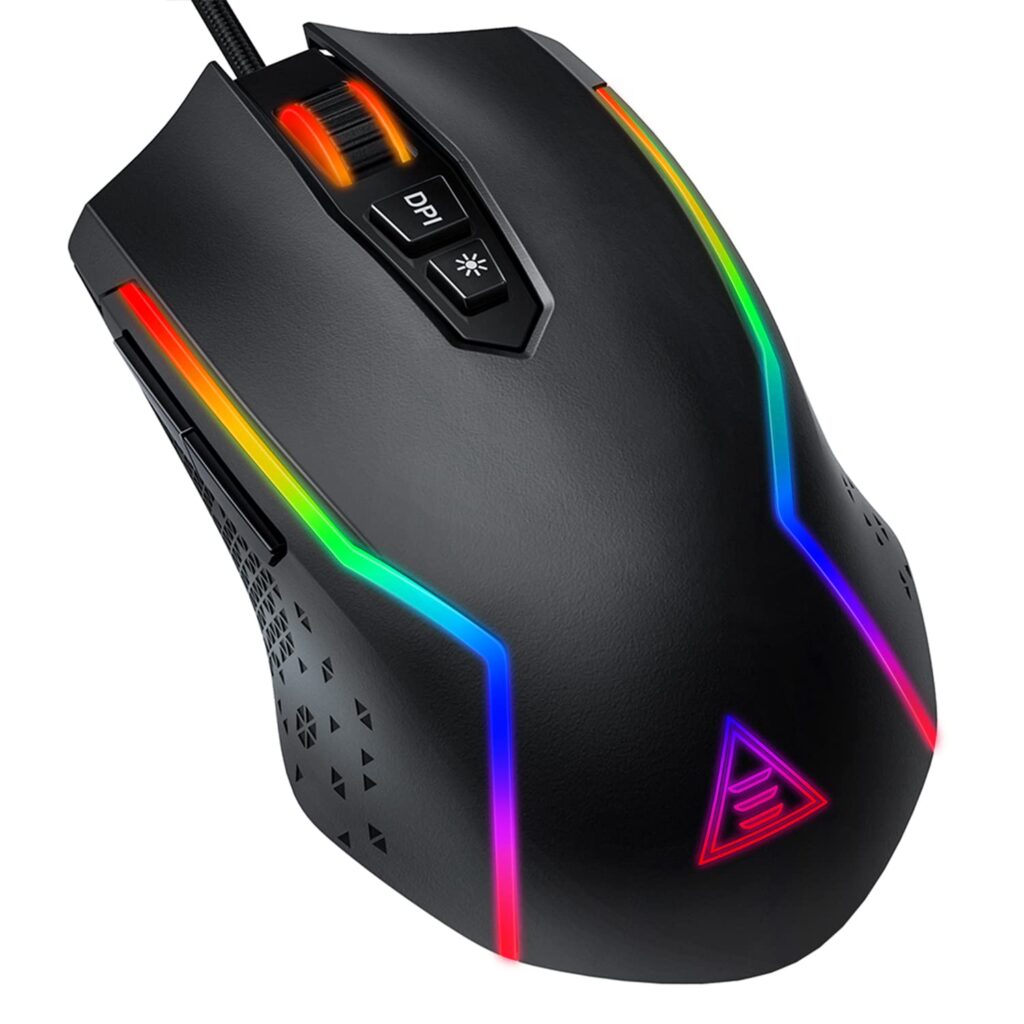 EKSA EM100 Gaming Mouse Wired Ergonomic Gaming Mice with 7 Programmable Buttons, Chroma RGB 6 Backlit& Adjustable 8000DPI for Windows PC Gamers (Classic Black)