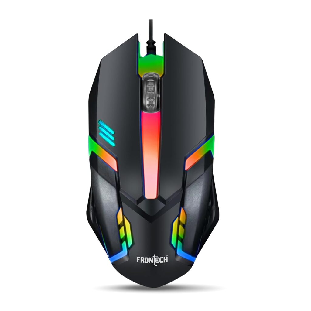 FRONTECH Wired USB Gaming Mouse | 3 Button Mouse| RGB Light| 1200 DPI | Scroll Wheel| Compact and Stylish Grip| USB Plug & Play (MS-0070, Black)