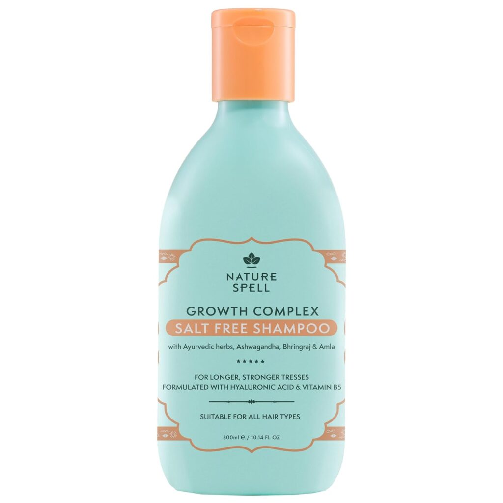 Nature Spell Hair Growth Complex Shampoo, Nourishing and Strengthening, Infused with Hyaluronic Acid and Vitamin B5, For All Hair Types, Vegan, 300ml