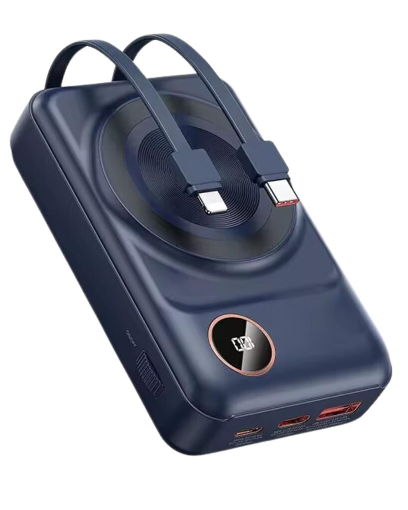 Sevenaire P210 Magnetic Wireless Power Bank 20000mAh | Built-in Type C & L Cables| 22.5W Fast Charging| Compatible for iPhone/Air-pods & Android | Battery Display with 4 Output and 2 Input Ports