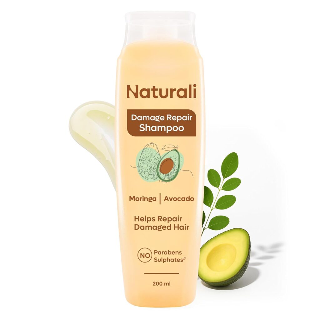 Naturali Damage Repair Shampoo | Improves Damaged Hair In Just 4 Uses | With Avocado & Moringa Oil | Sulphate Free | For Women | Shampoo for Frizzy and Dry Hair | Paraben Free | 200 ml